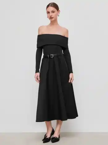 Asymmetrisches Rüschendetail Midikleid mit Gürtel