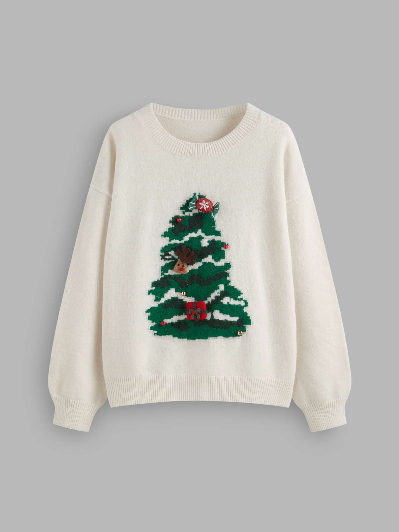 Knit Christmas Tree Pattern Oversized Sweater