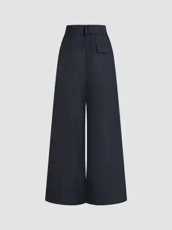 Seidenmischung Hohe Taille Faltenhose mit Taschen