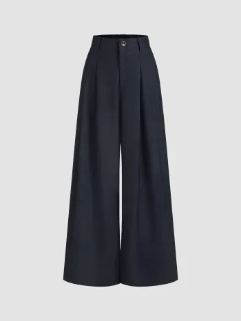 Seidenmischung Hohe Taille Faltenhose mit Taschen