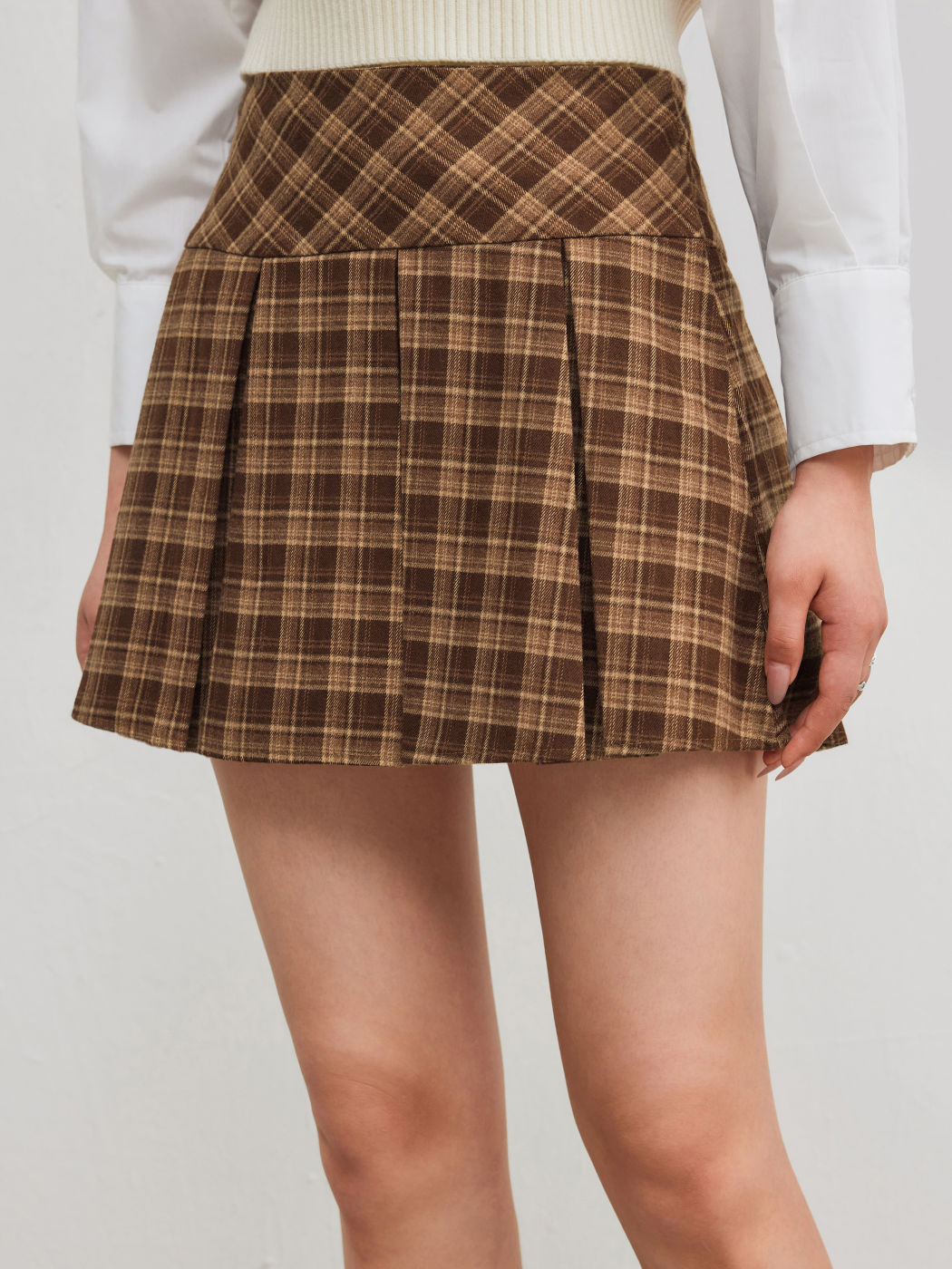 High Rise Check Pleated Skort