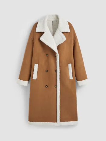 Faux Shearling Doppelreihiger Oversized Mantel mit Sherpa-Futter