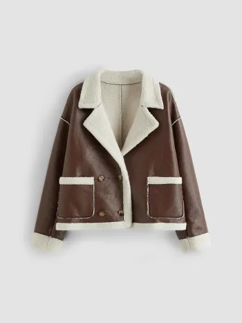 Faux-Shearling Zweireihige Jacke