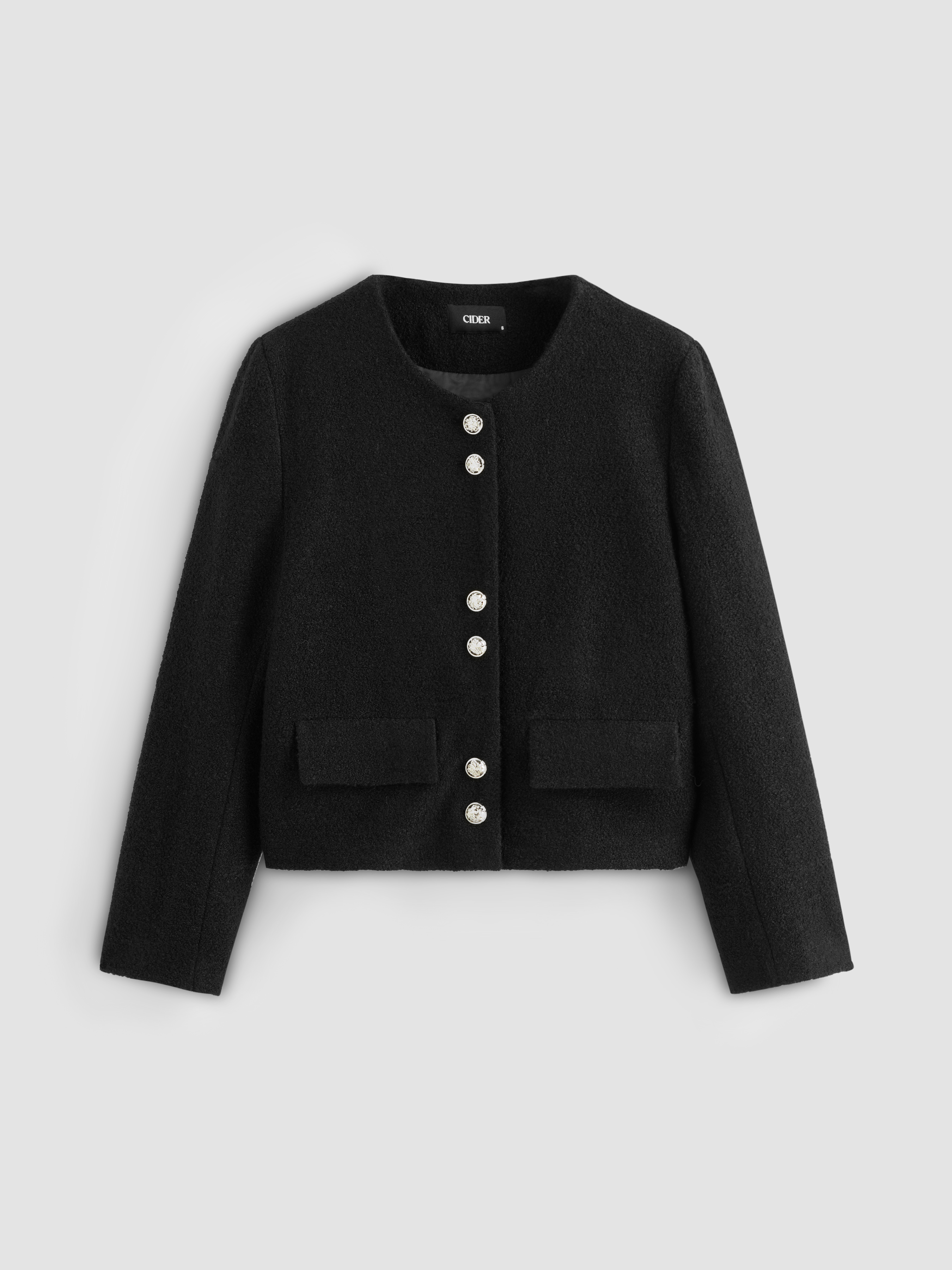 Tweed Tweed Button Crew Neck Crop Jacket For Date Exhibition
