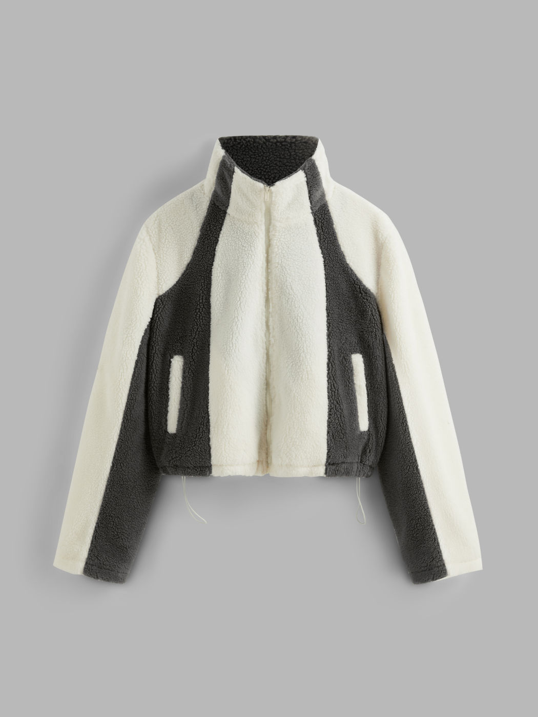 Fleece Funnel Neck Colorblock Borg Jacket
