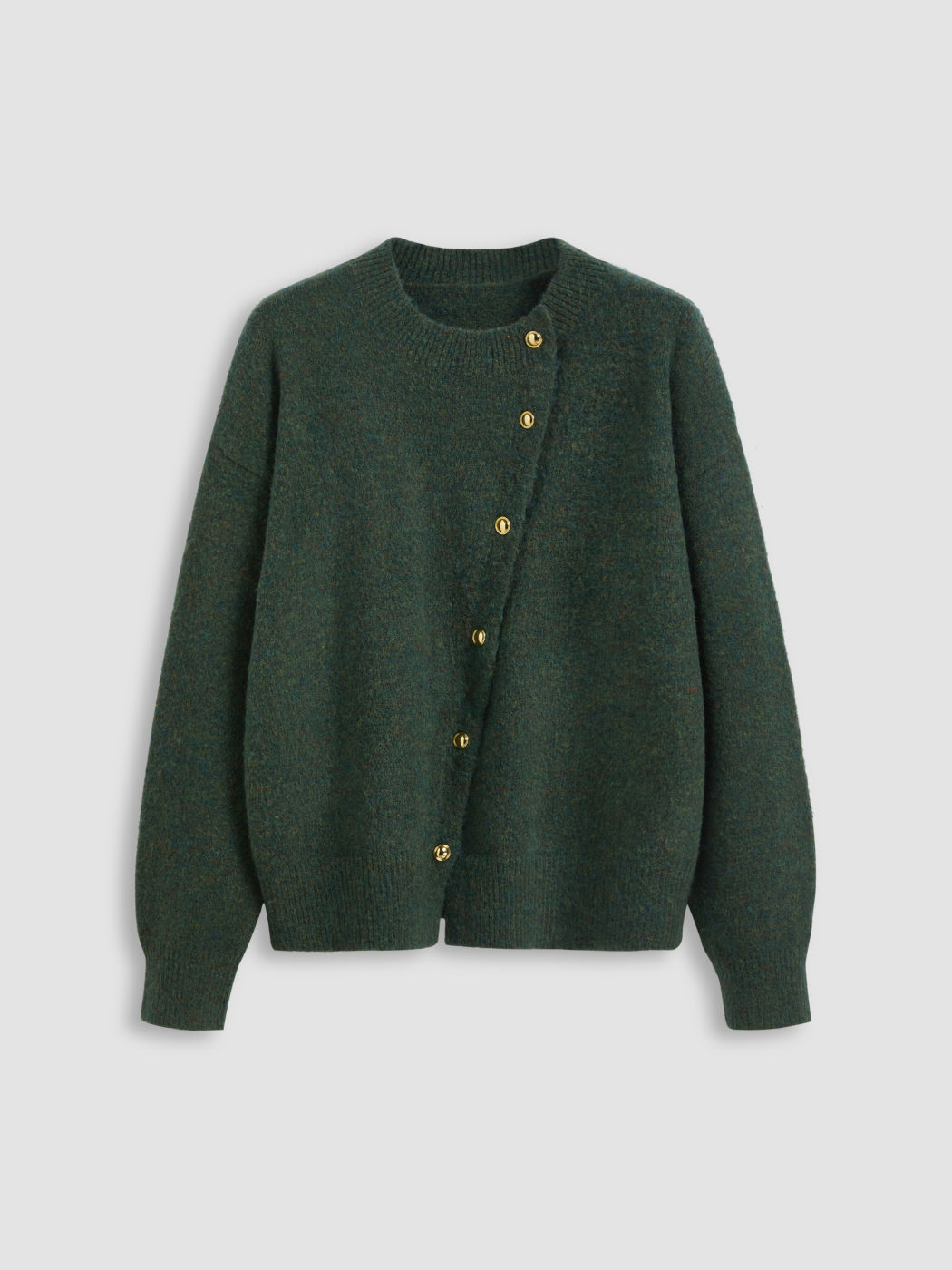 Knit Wool-blend Asymmetrical Button Up Oversized Long Sleeve Sweater