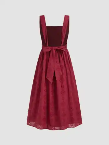 100% Baumwoll-Midi-Kleid mit englischer Stickerei und Rückenausschnitt und Schleife