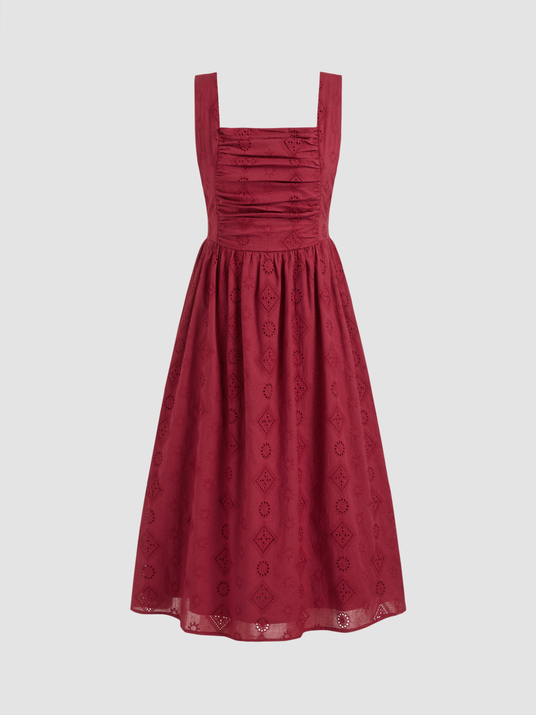 100% Baumwoll-Midi-Kleid mit englischer Stickerei und Rückenausschnitt und Schleife