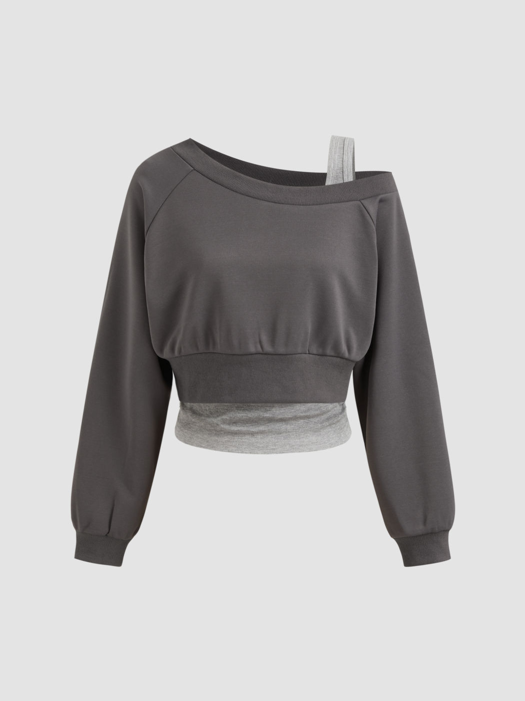 Terry Off-shoulder Cropped Oversized Sweatshirt & Ruched Tank Top