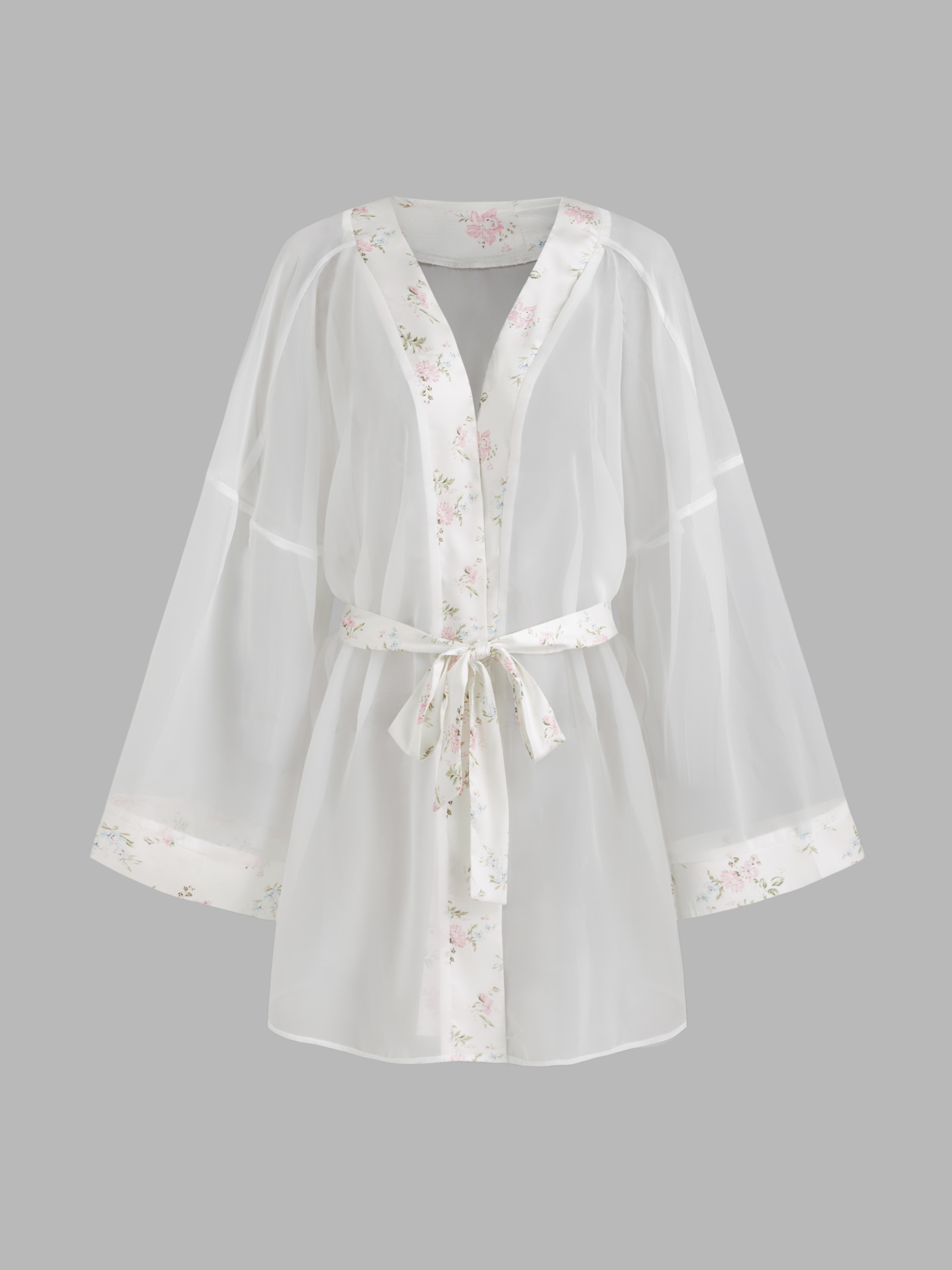 Binding Robe Mesh Mesh Floral Binding See-through Robe With Belt For Home Bedroom