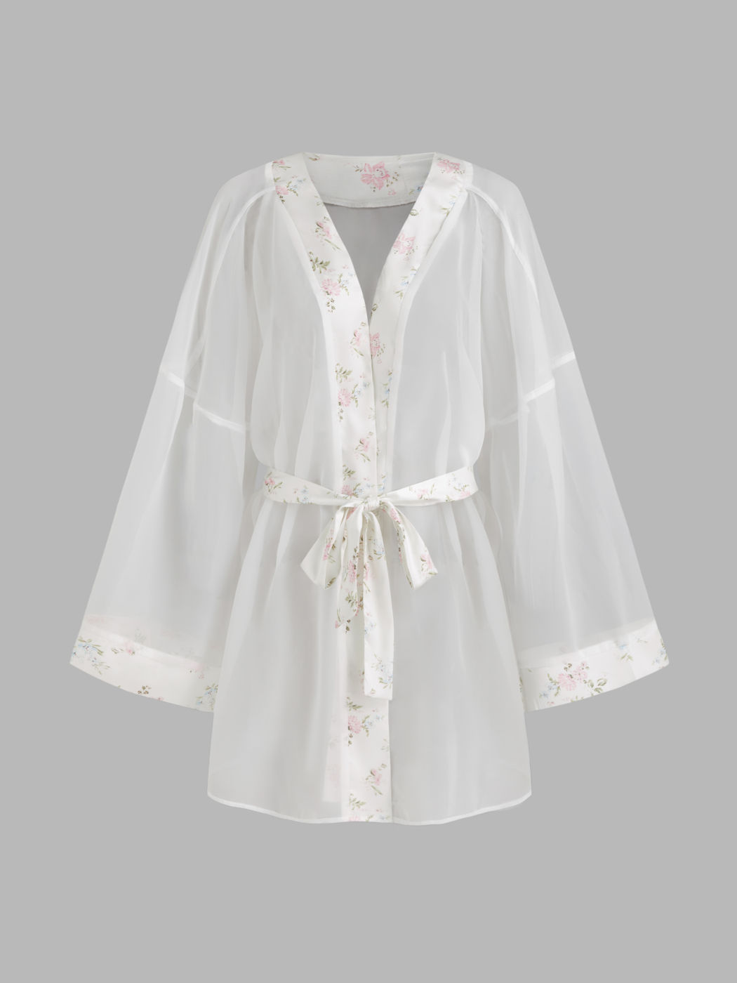 Durchsichtiges Mesh-Robe mit floralem Binding und Gürtel