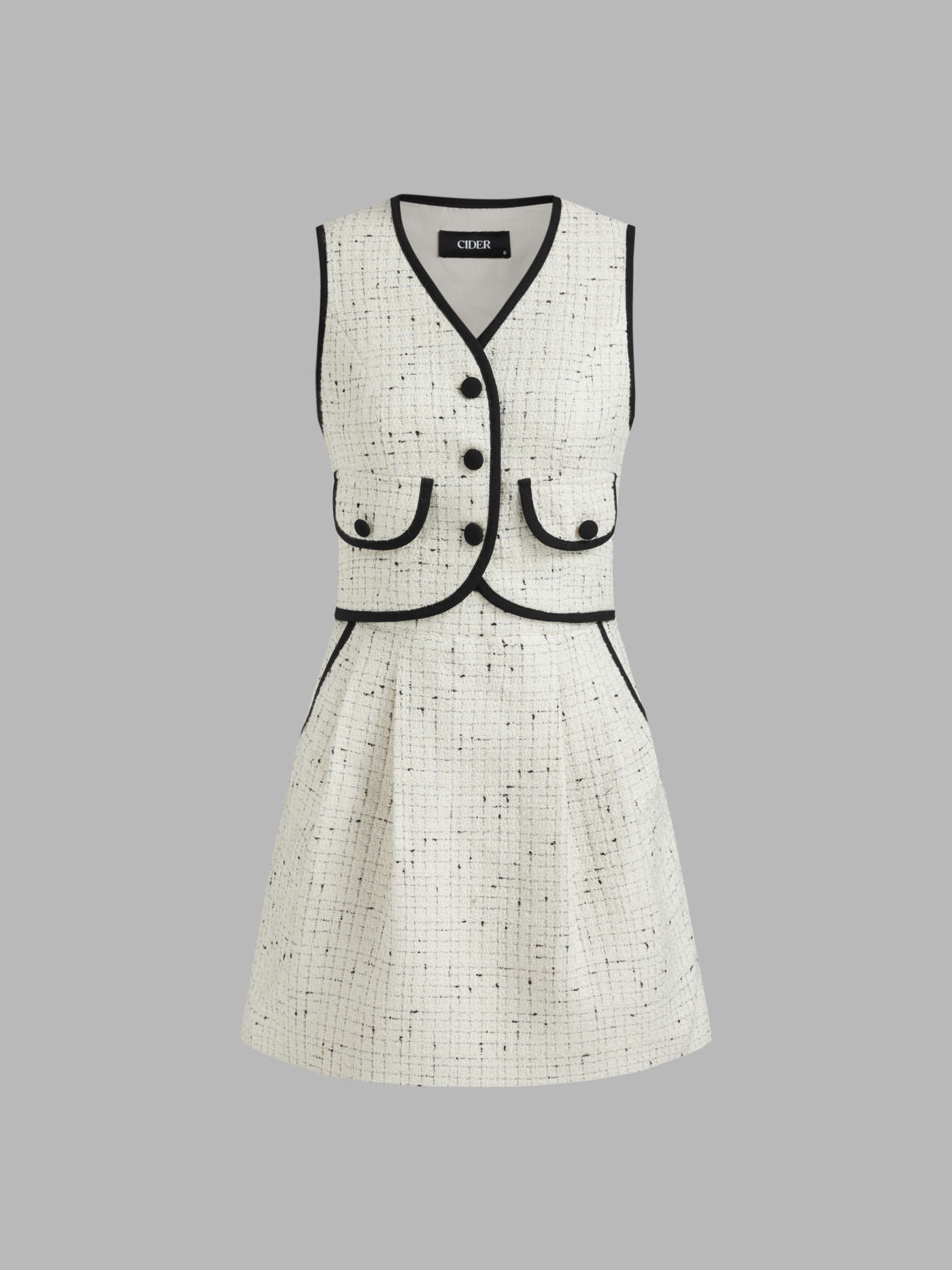 Tweed V-neck Contrasting Binding Mini Dress
