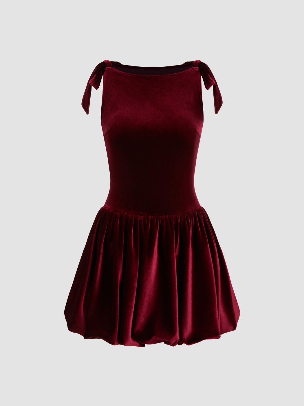 Samt Boot-Ausschnitt Bubble-Saum Schleife Minikleid