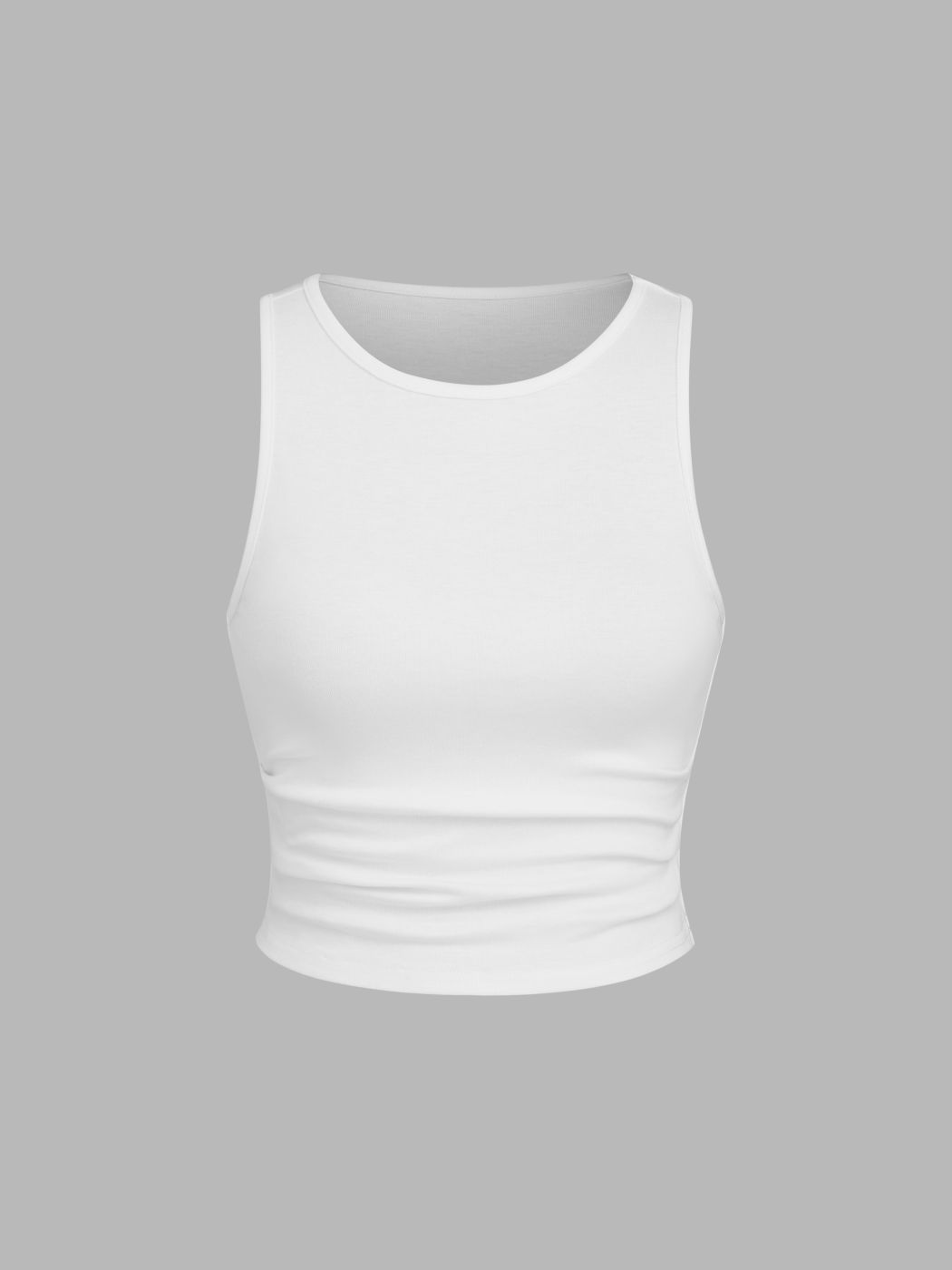 Round Neckline Ruched Tank Top & Crop Long Sleeve Top