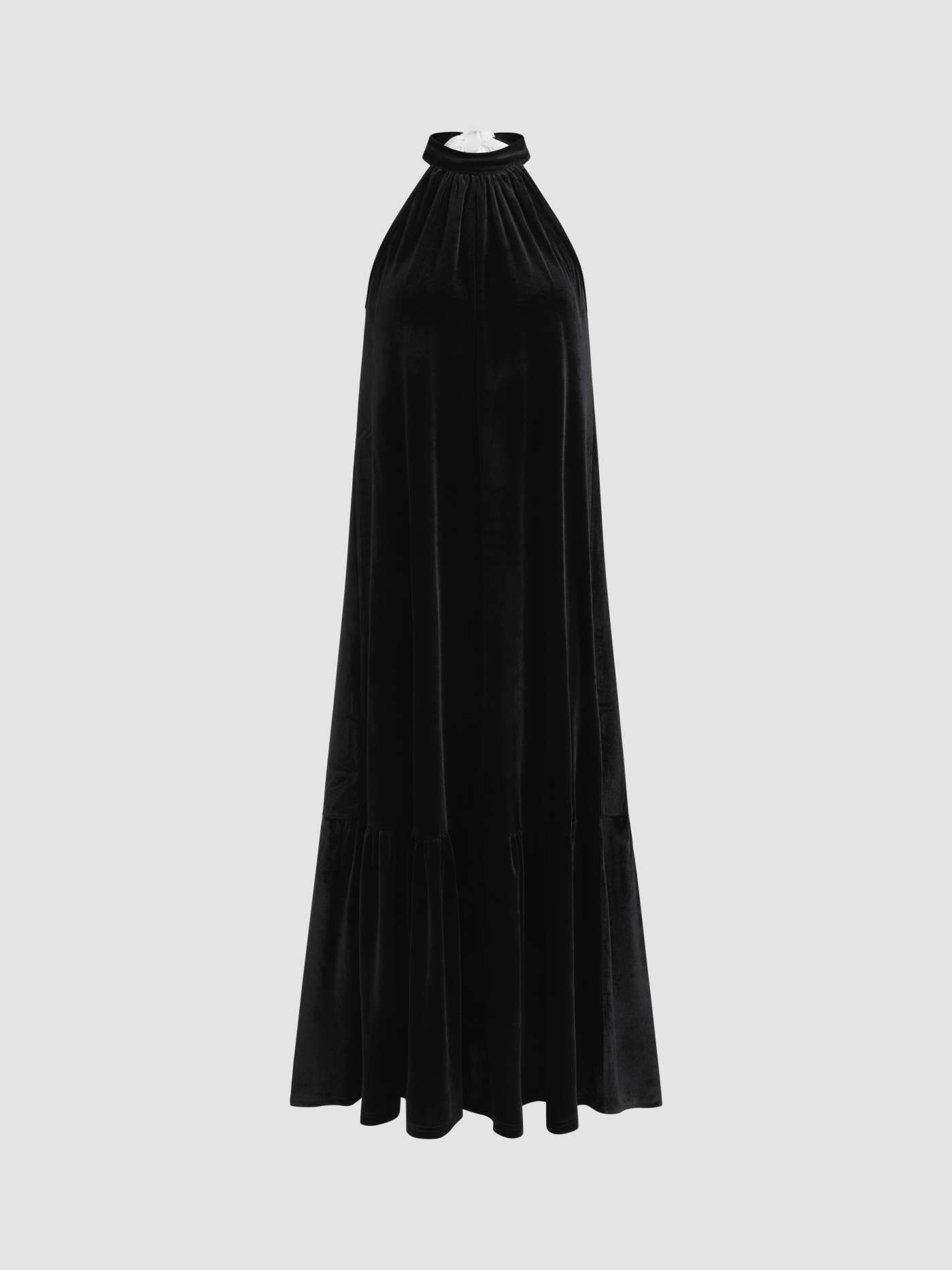 Velvet Halter Neckline Bowknot Maxi Dress
