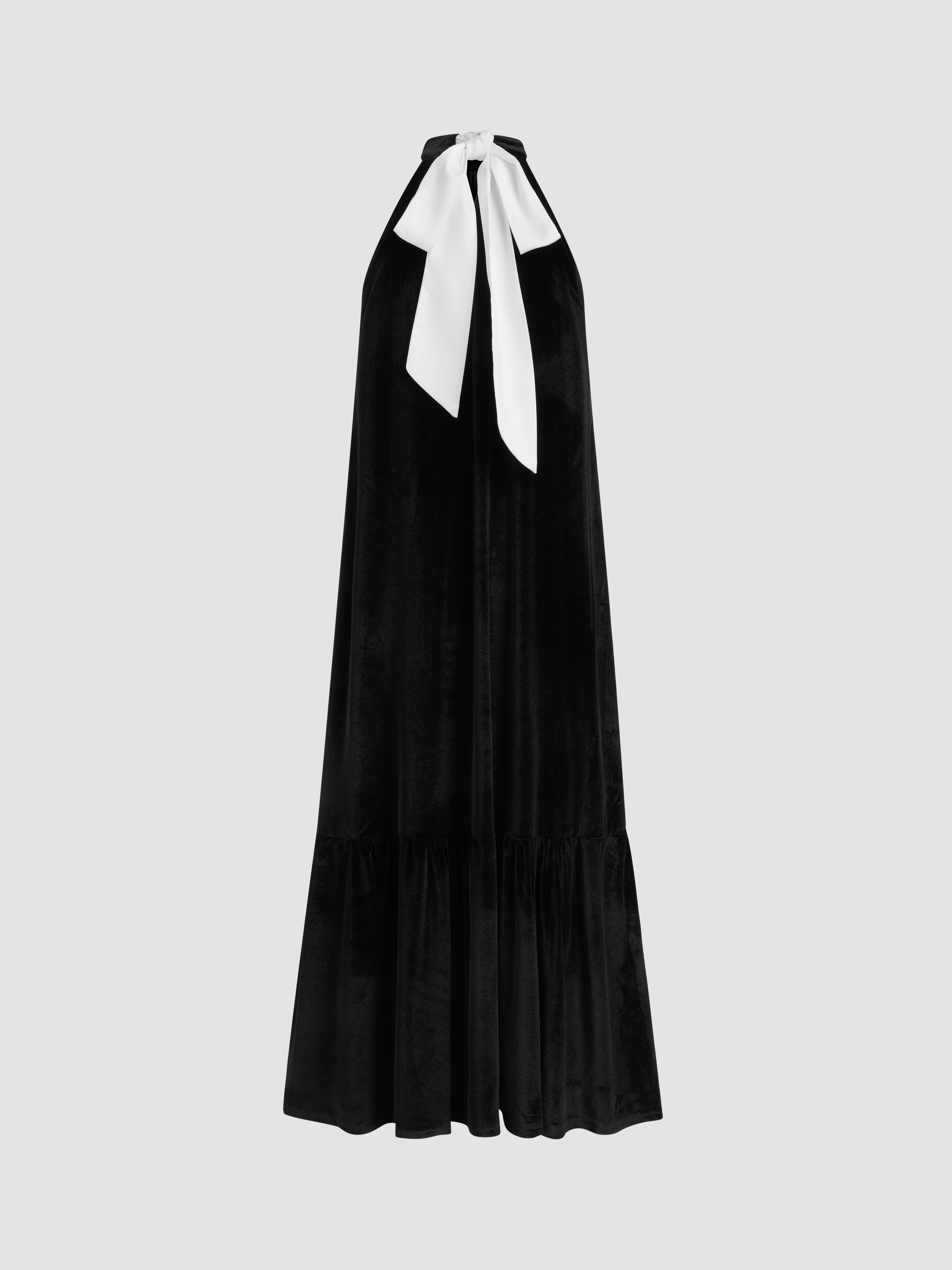 Lavernia | Brown Velvet Halter-Neck Maxi Dress With Gathered-Detailing