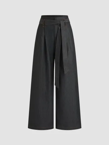 Stretch Denim Mid Rise Solid Pocket Jeans mit Gürtel