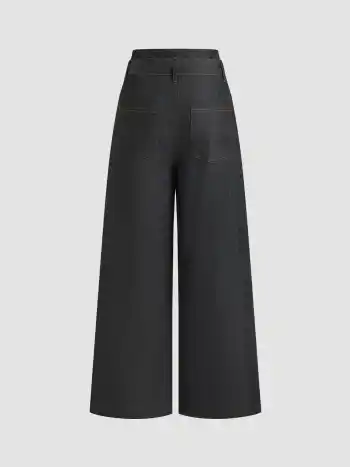 Stretch Denim Mid Rise Solid Pocket Jeans mit Gürtel