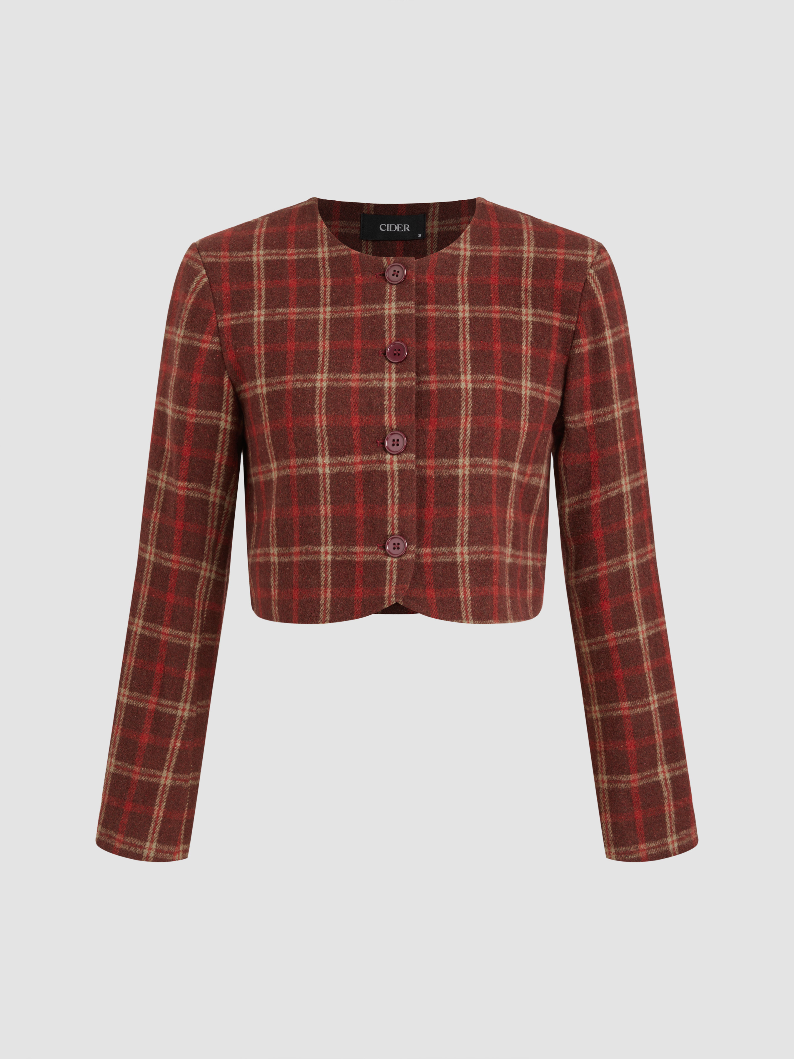 Wool-like fabrics Wool-look Tartan Cropped Jacket For School