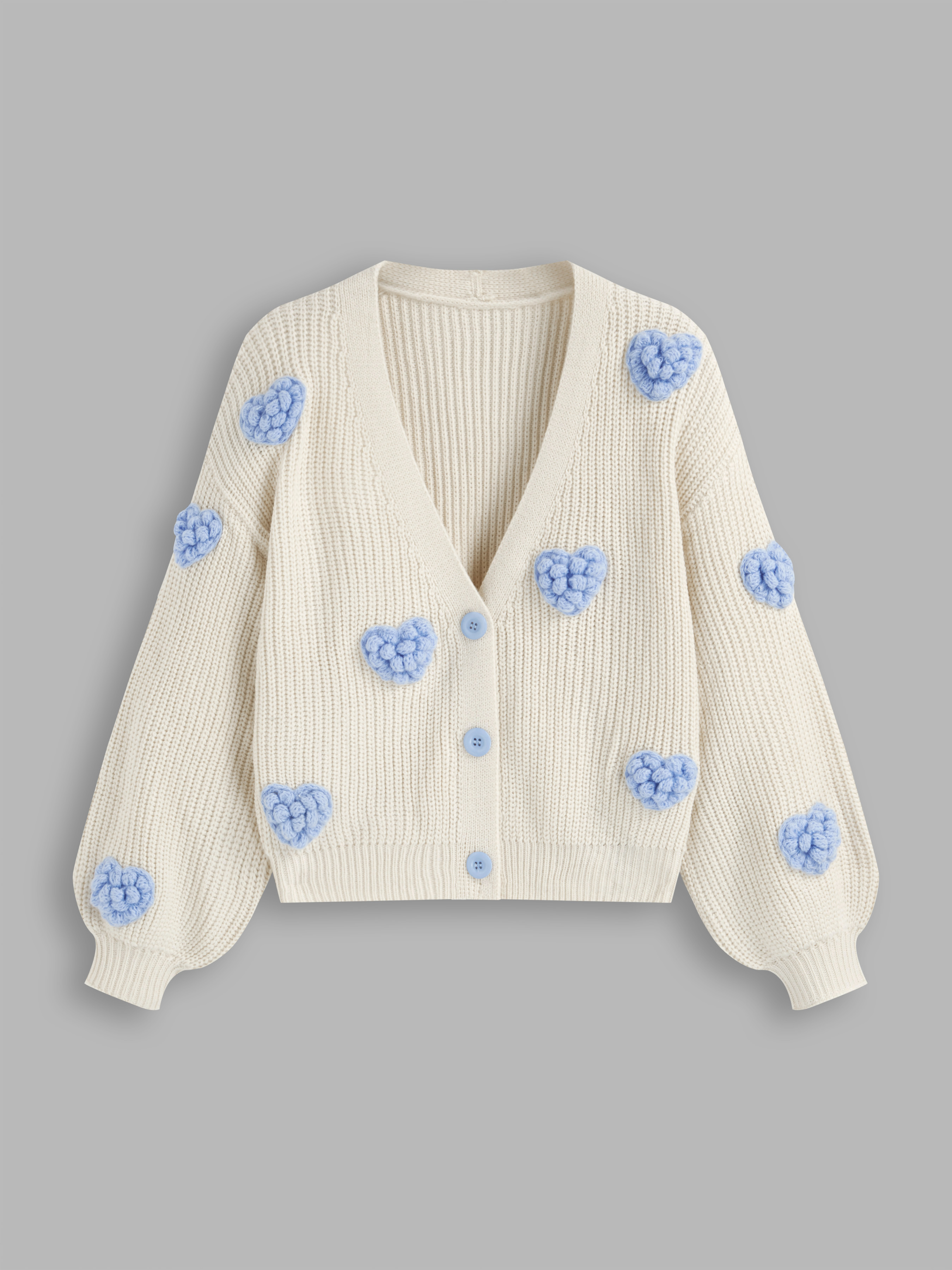Knit V-neck Heart Cardigan - Cider