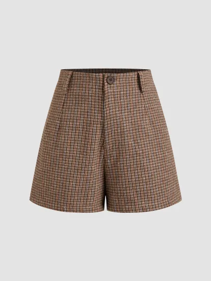 Wool-blend Mid Rise Houndstooth Shorts