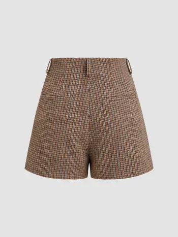 Wool-blend Mid Rise Houndstooth Shorts