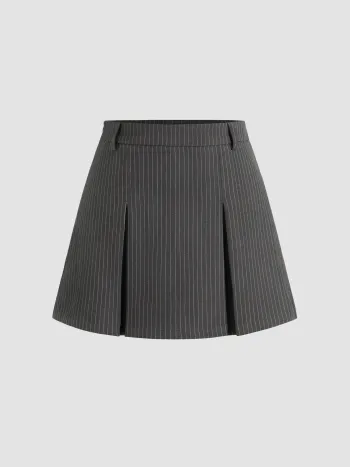 Mid-Rise Streifen Faltenrock Mini