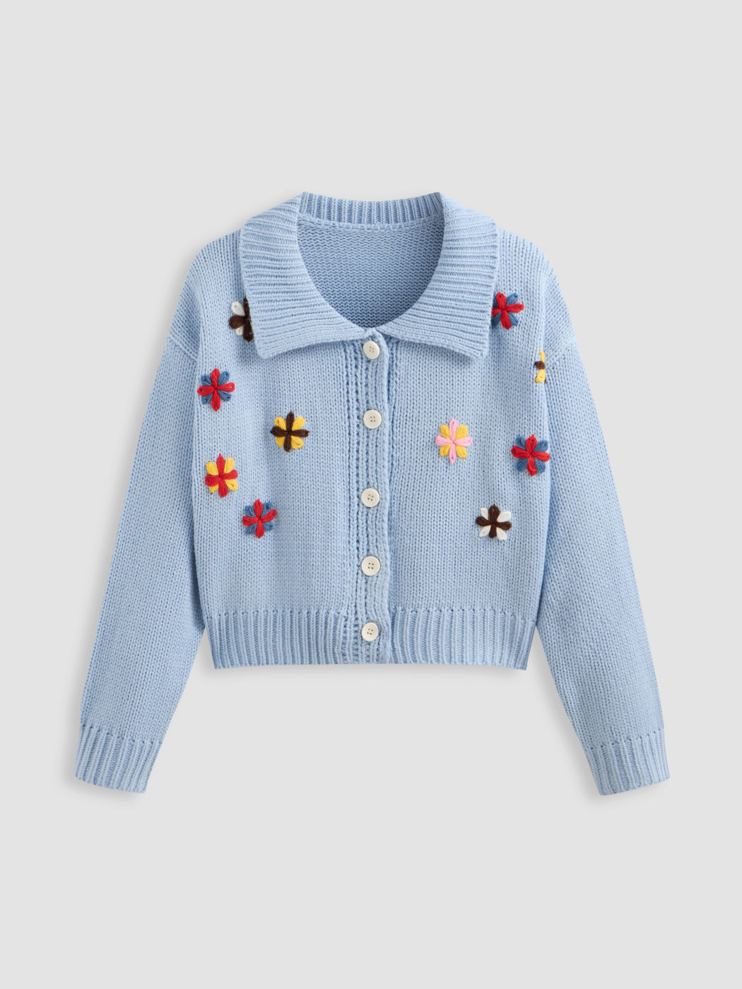 Knit Collar Floral Cardigan
