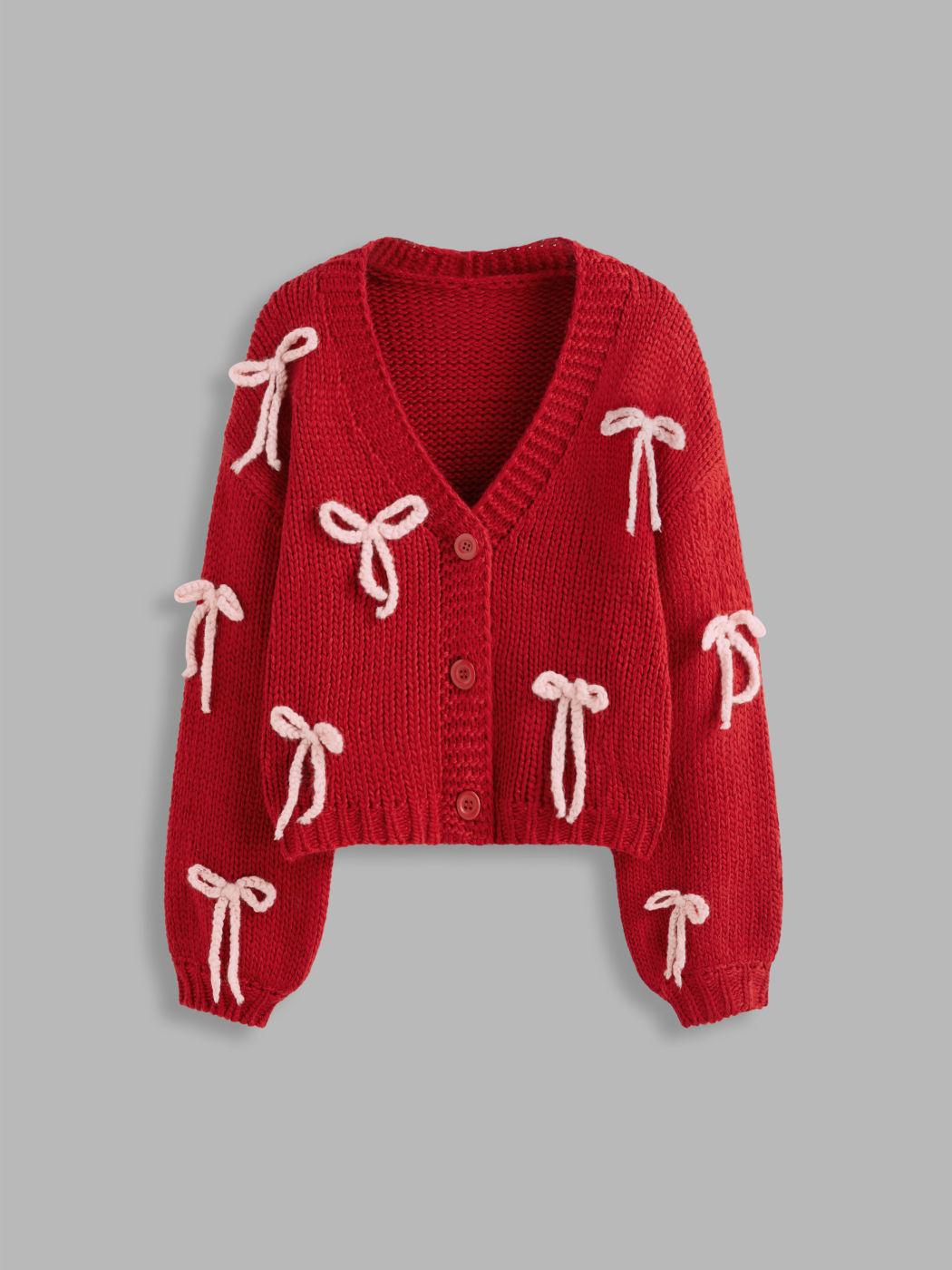 Knit V-neck Bowknot Oversized Cardigan