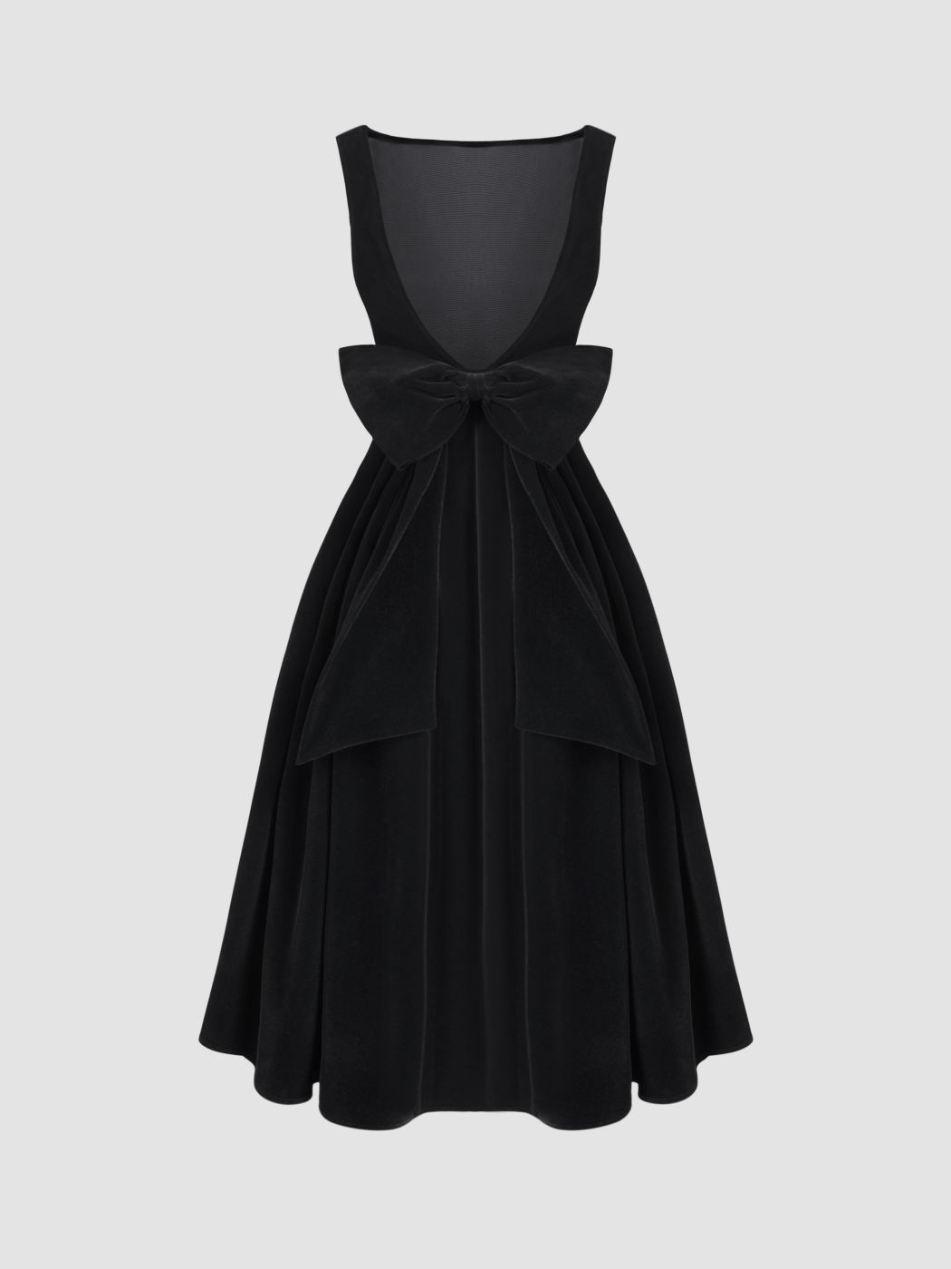 Velvet Boat Neck Bowknot Backless Midi Dress