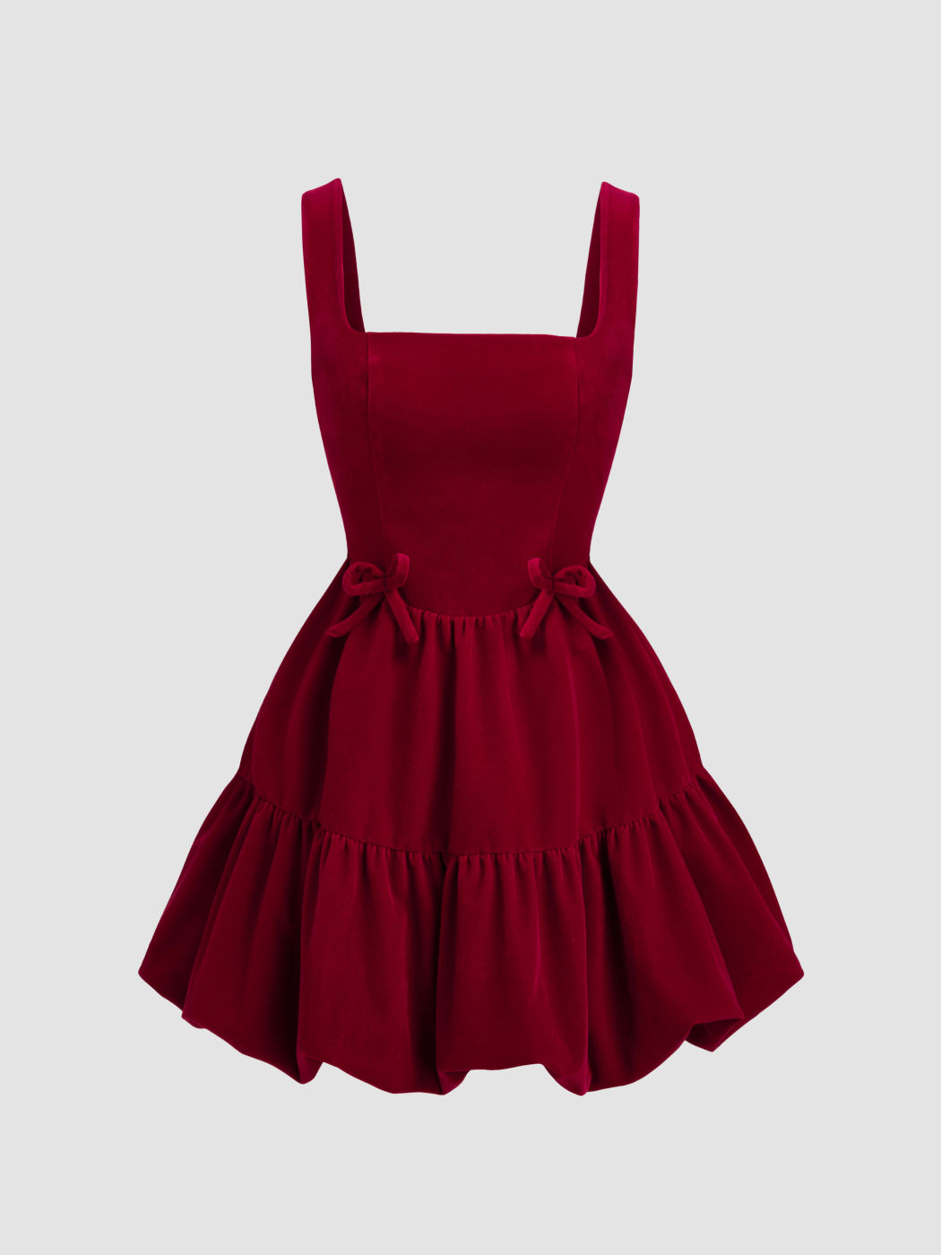 Velvet Lace Up Bowknot Bubble Hem Mini Dress