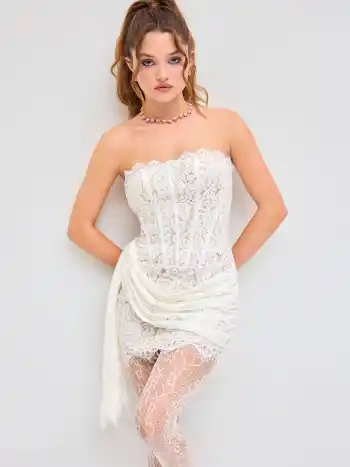 Lace Tube Tie Back Mini Dress