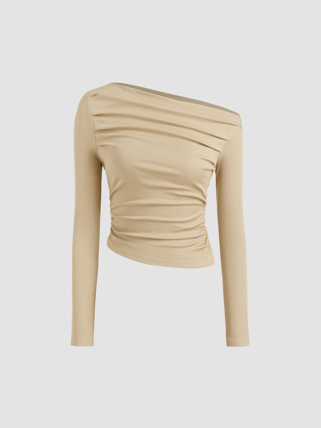 Asymmetrical Neck Ruched Top & Mid Rise Drawstring Wide Leg Trousers Set
