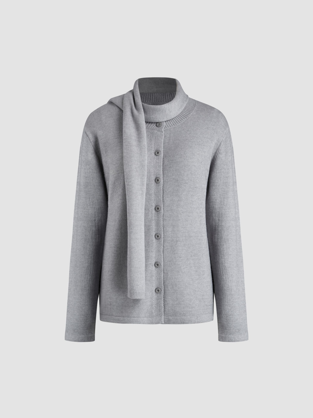 Knit Button Oversized Cardigan With Scarf