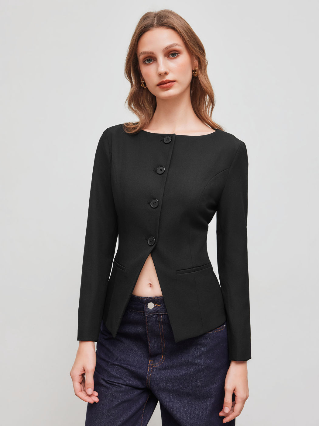 Boat Neck Split Blazer