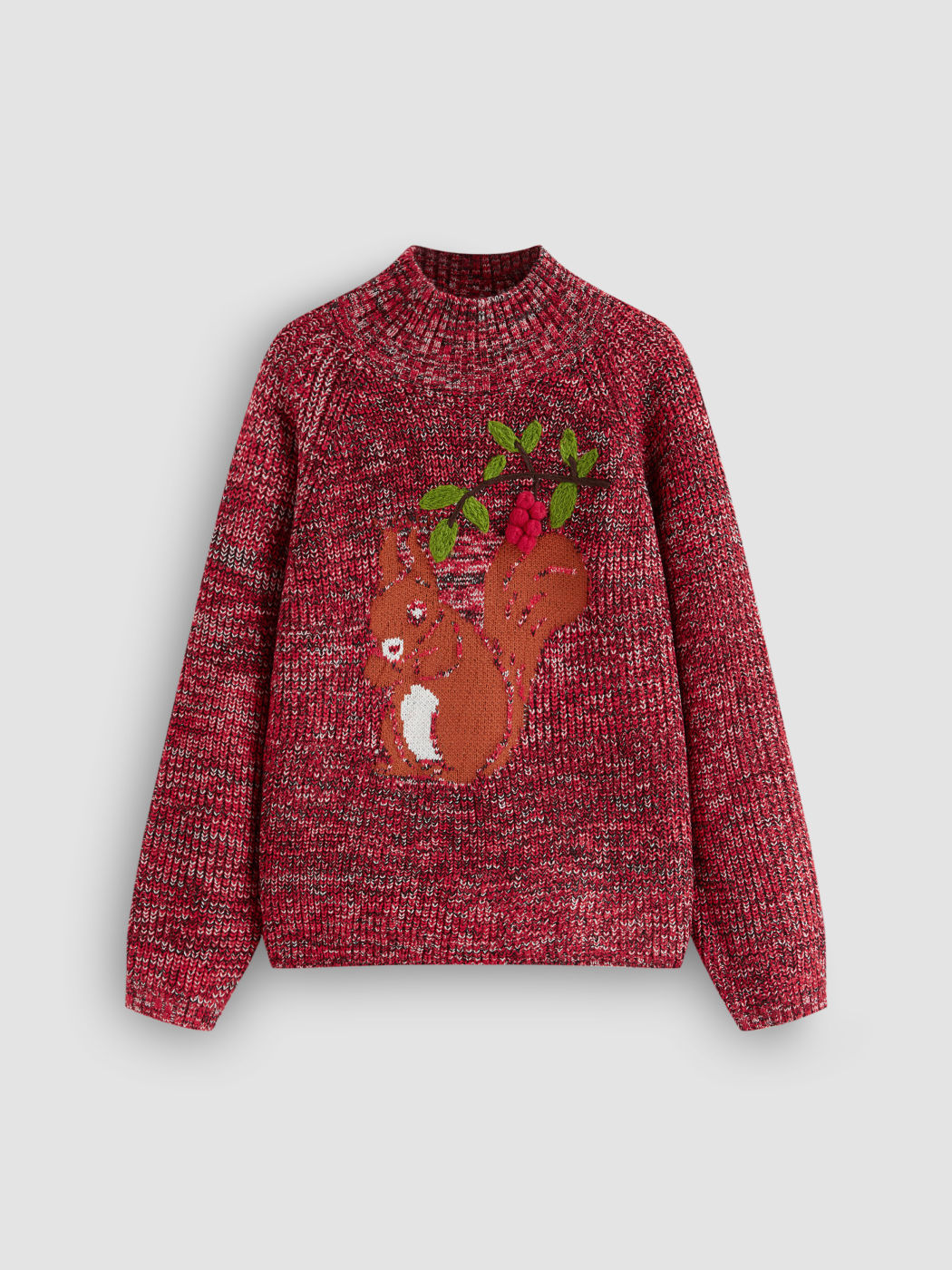 Knit High Neck Squirrel Graphic Oversized Sweater
