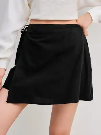 100% Baumwolle Mid-Rise Einfarbige Knotige Miniskirt