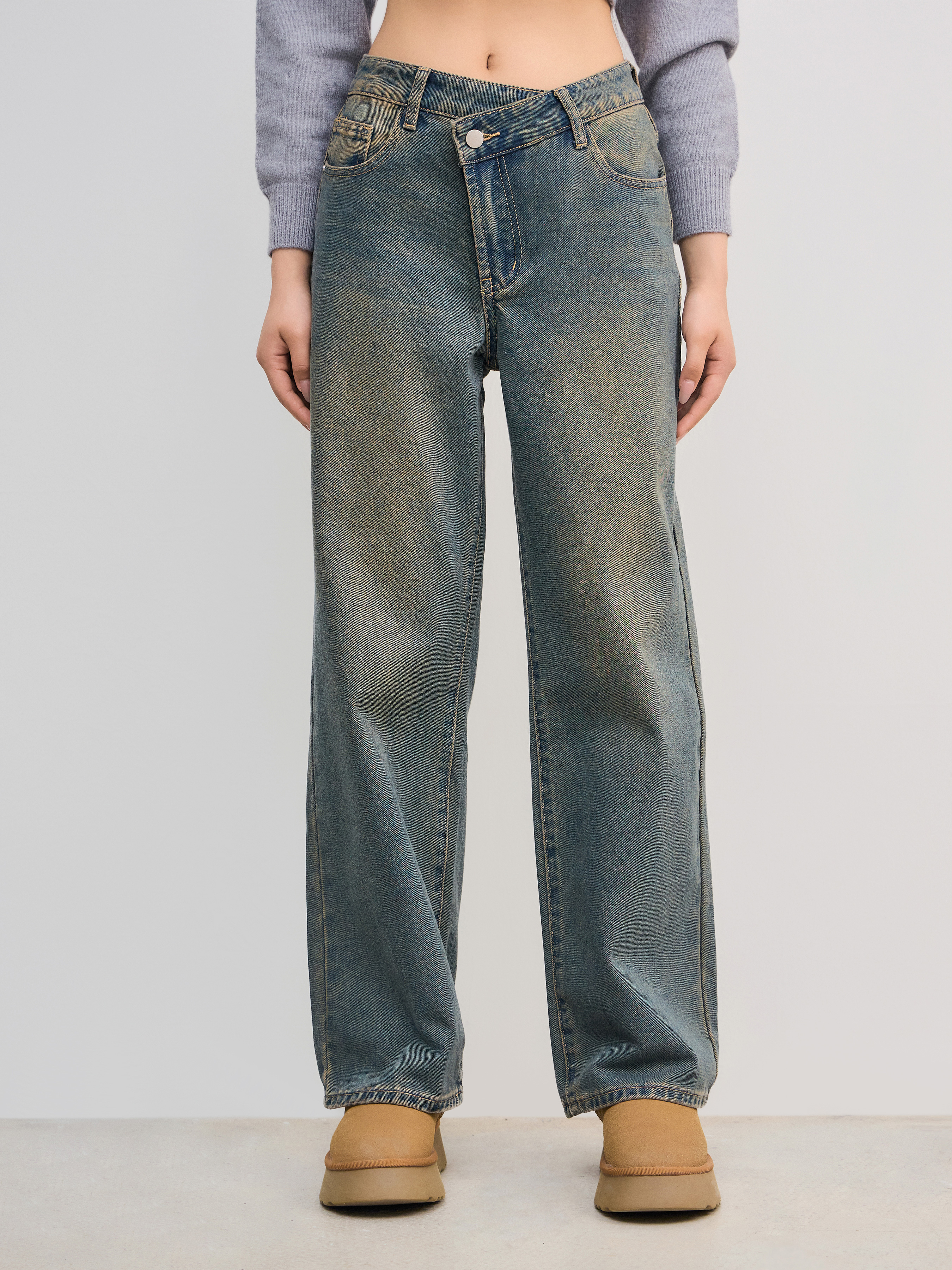 Western Outfits Preppy Denim Denim High Waist Pocket Baggy