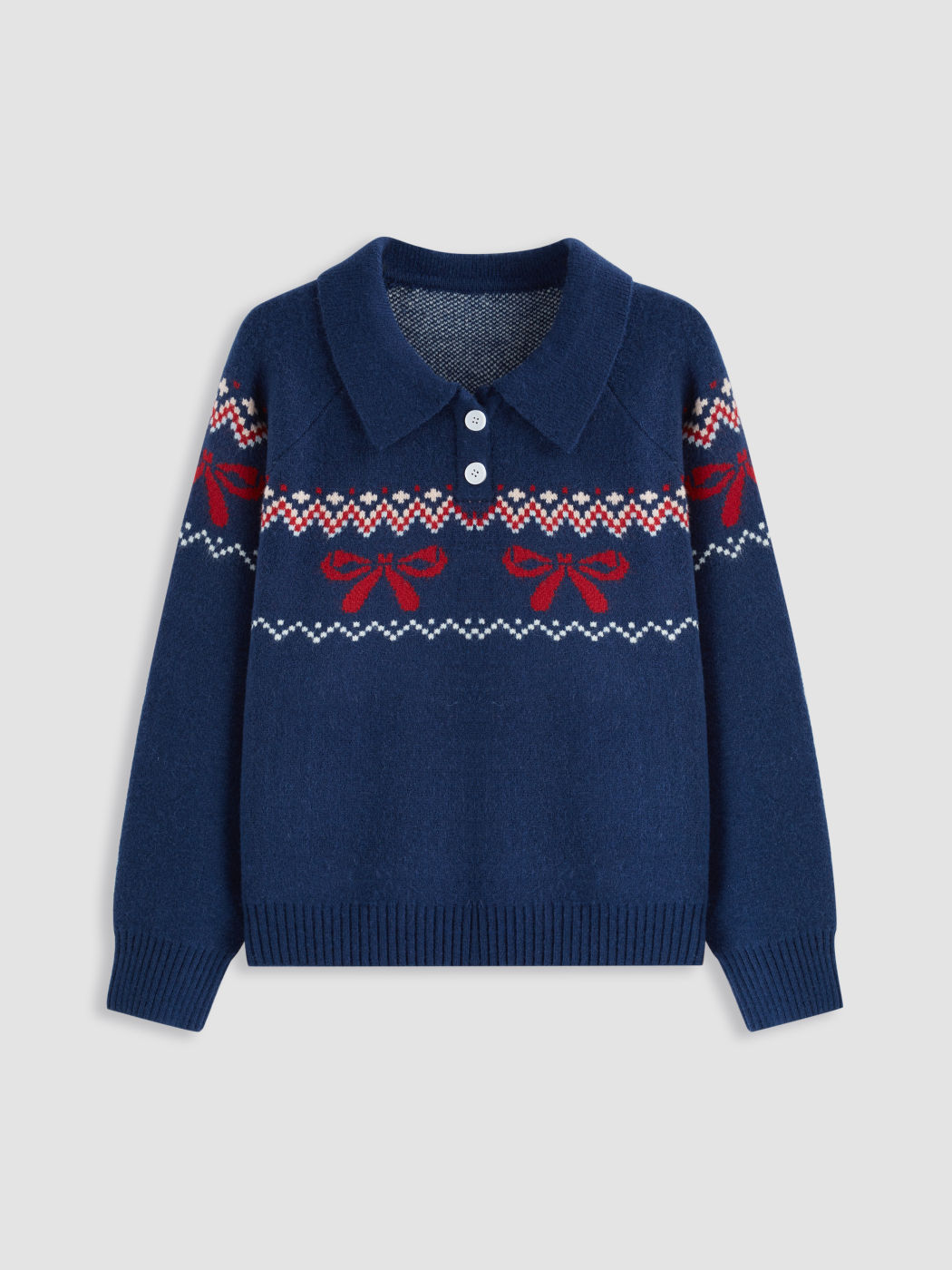 Knit Collar Bowknot Long Sleeve Top Curve & Plus