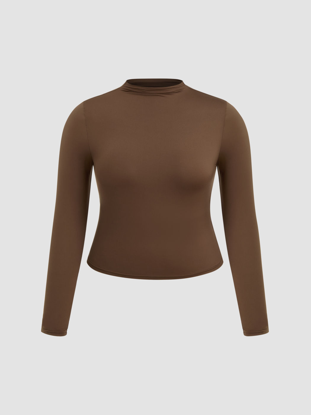 Second Skin Double Layered Stand Collar Solid Long Sleeve Tee Curve & Plus