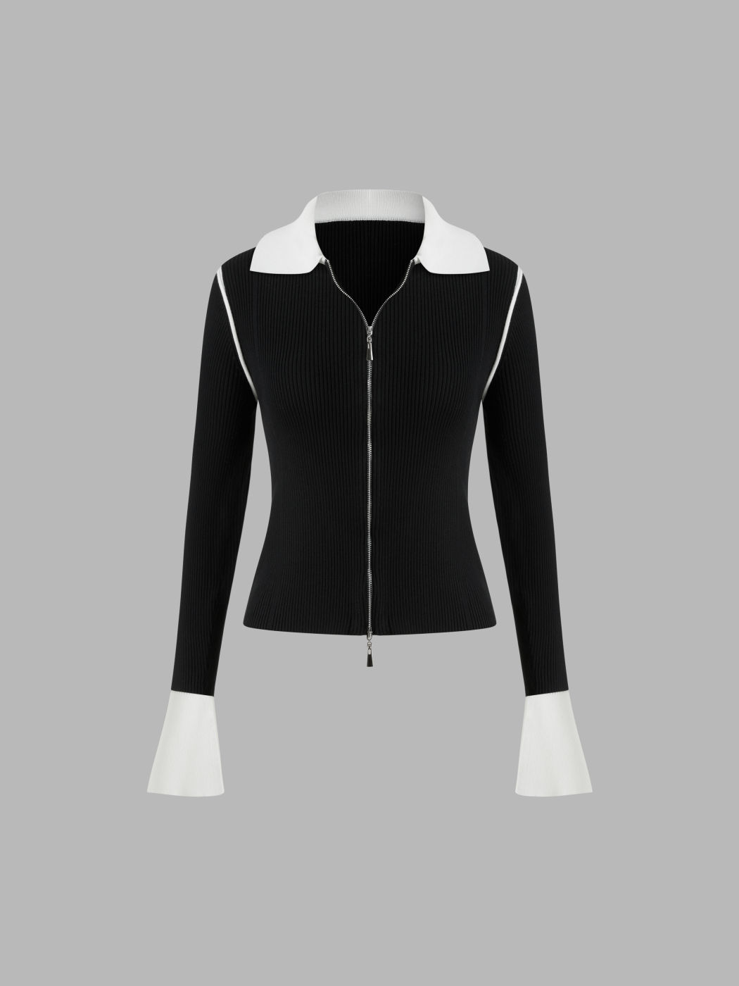 Knit Collar Contrasting Binding Cardigan
