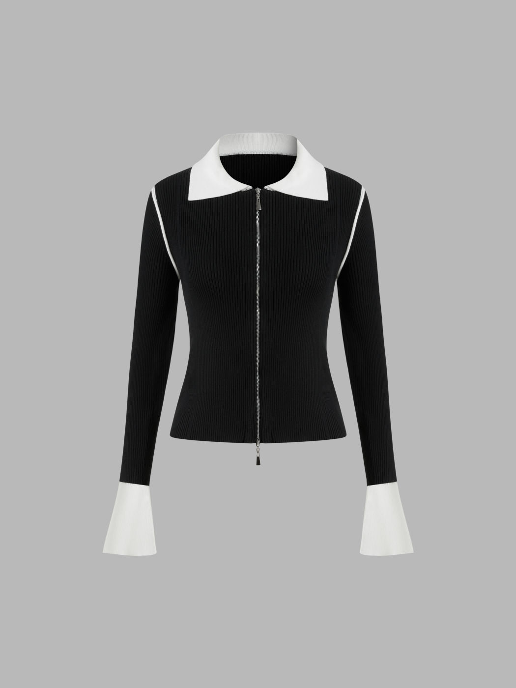 Knit Collar Contrasting Binding Cardigan