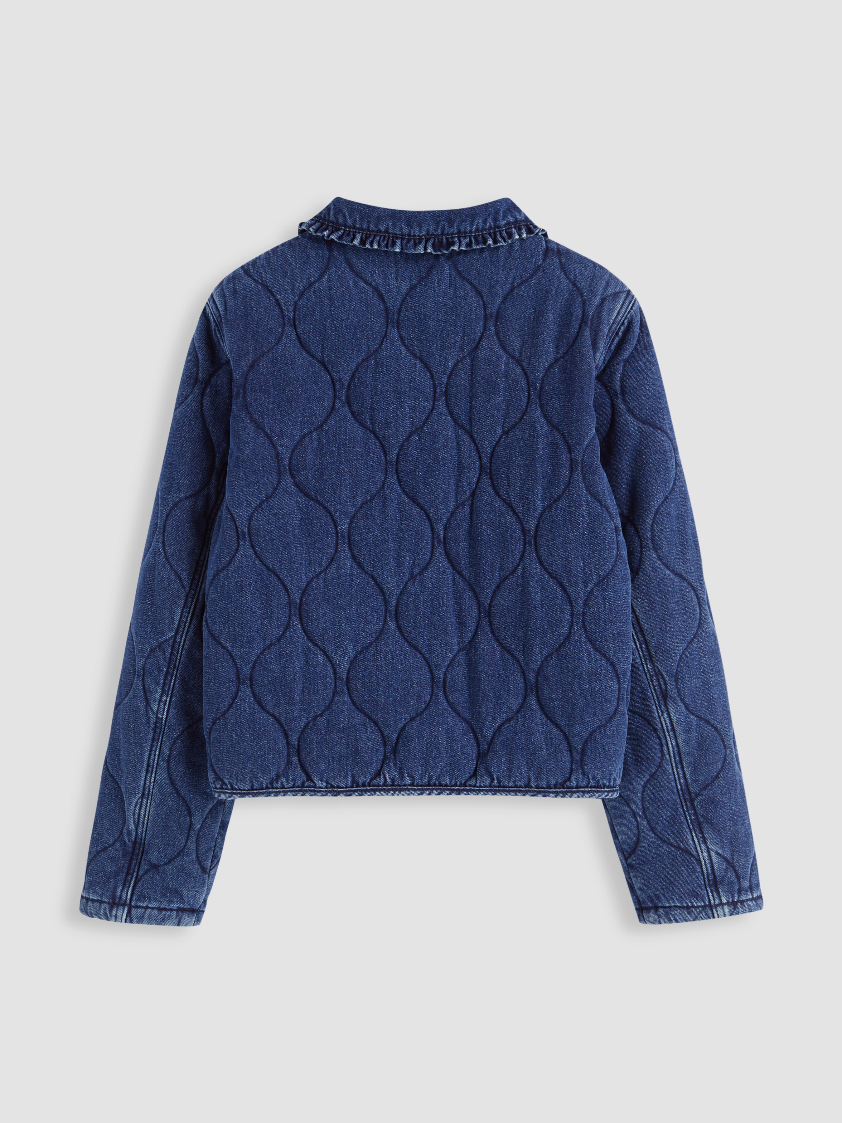 Denim Denim Tie Front Oversized Quilted Jacket For Daily Casual