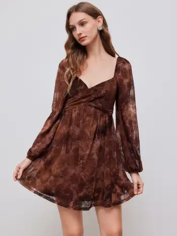 Sweetheart Floral Lace Knotted Mini Dress