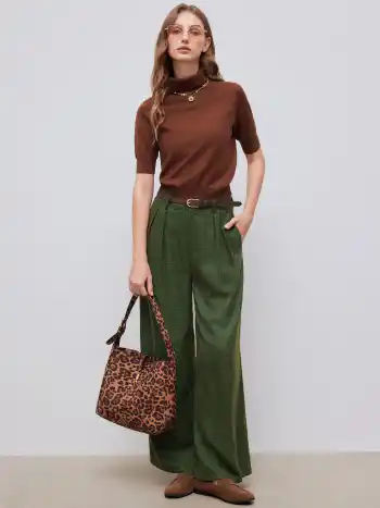 Mid Rise Hahnentritt Tasche Weite Hose mit Gürtel