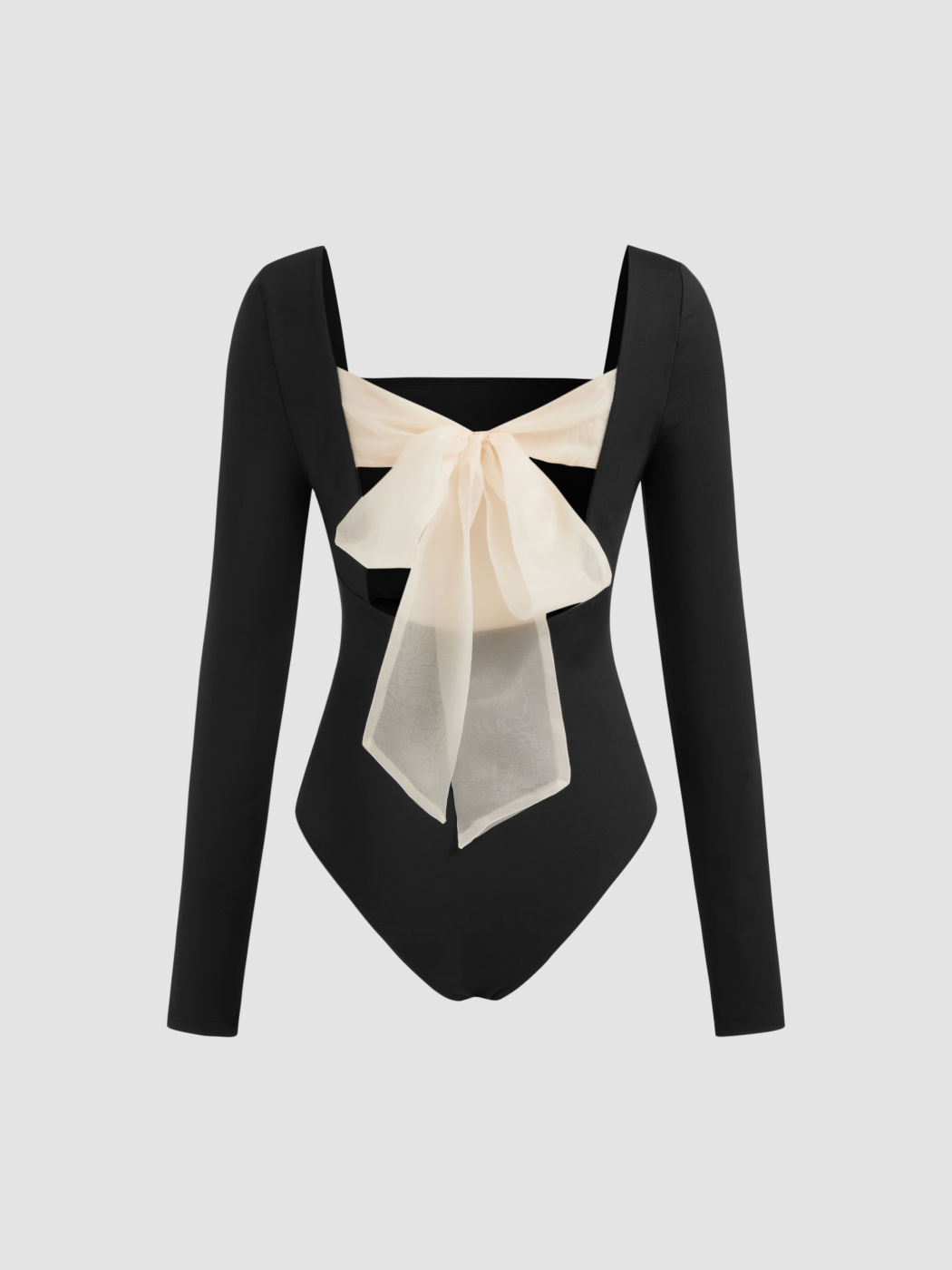 Square Neck Ruched Bowknot Bodysuit