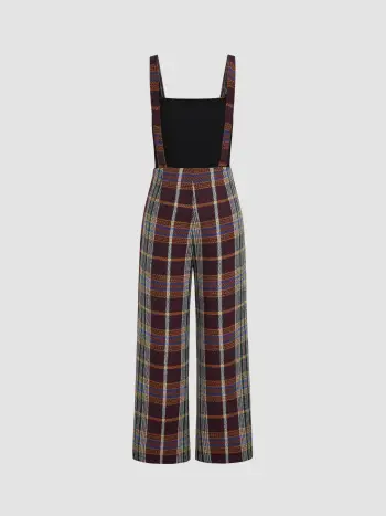 Tuta a gamba larga con bottoni in tweed scozzese