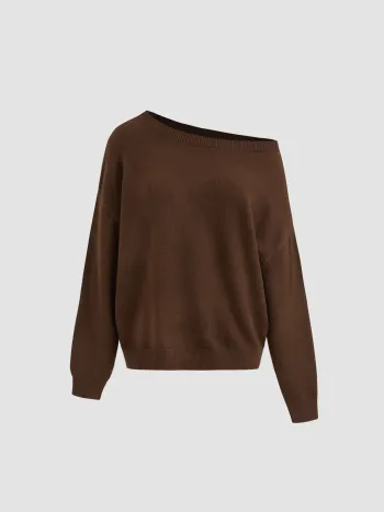 Knit Asymmetrical Neck Oversized Sweater