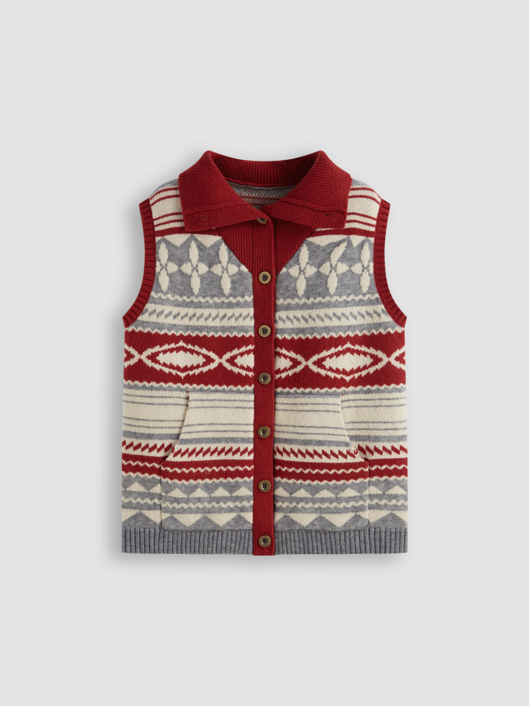 Knit Abstract Print Oversized Fair Isle Vest