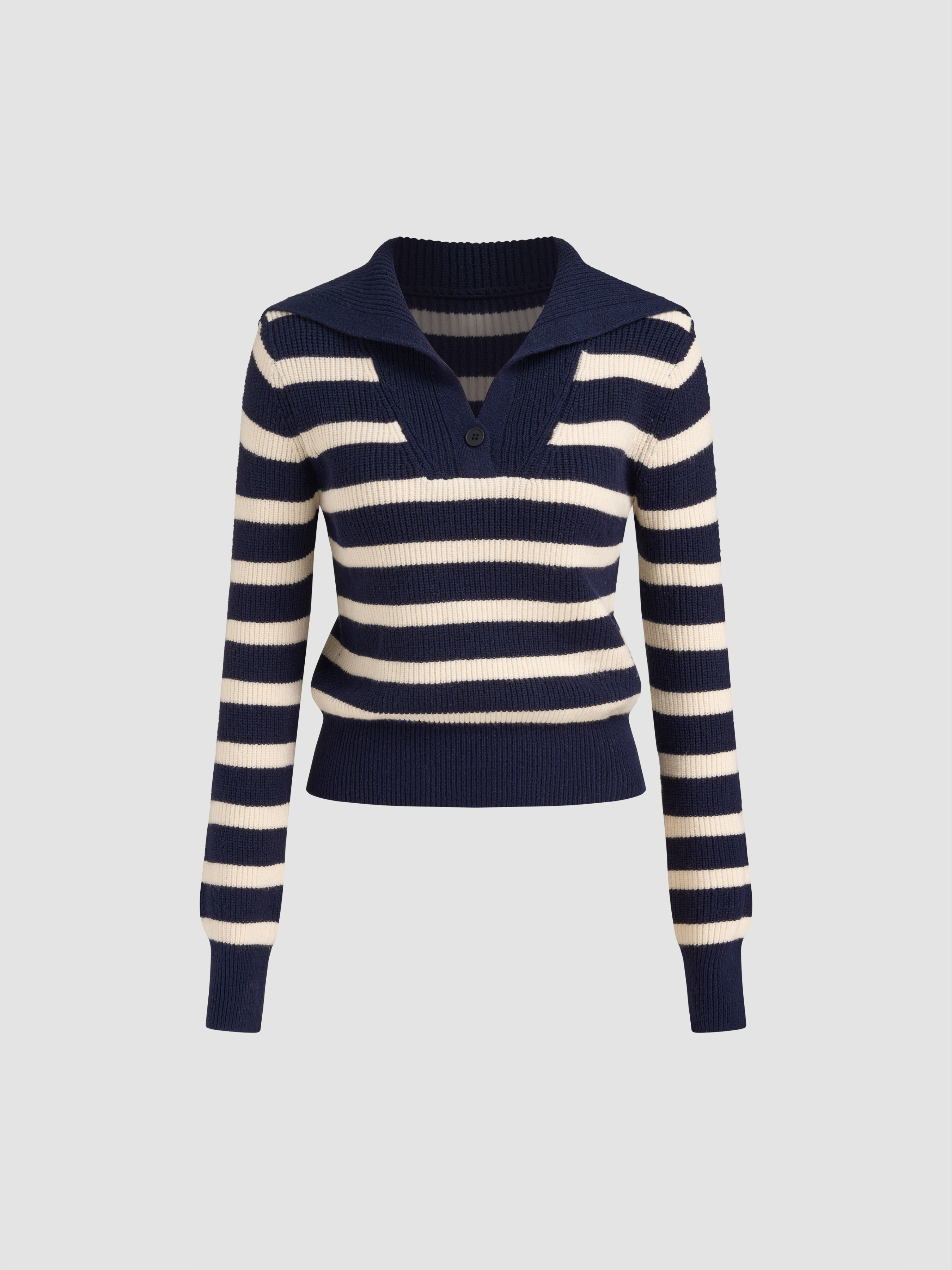 Knit Collar Stripes Long Sleeve Top